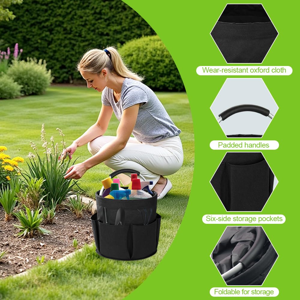 Porta Prodotti Pulizia Organizer 17 L,Secchio Porta Detersivi, Carrello Pulizie con Manico,Contenitore per Utensili per La Pulizia,Borsa per Pulizie Pieghevole,Borsa per Attrezzi da Giardino