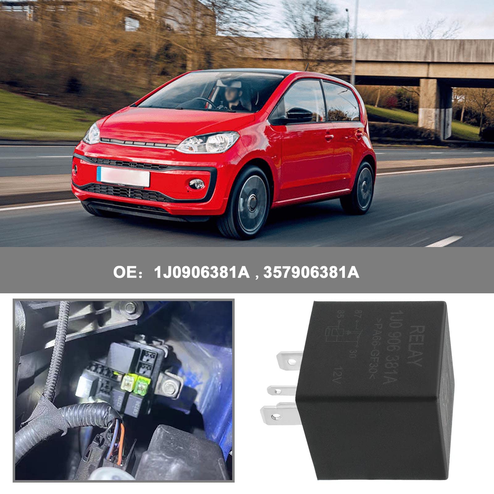EMSea Wymiana przekaźnika pompy paliwa 1J0906381A 357906381A kompatybilny z VW kompatybilny z Audi przekaźnik sterowania silnikiem DC 12 V czarny