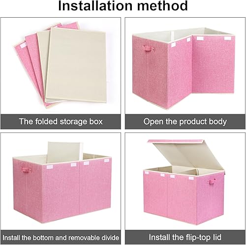 Miniatura 71 de popoly Caja de juguetes grande con tapa abatible, contenedor plegable para niños, niñas, guardería, sala de juegos, 25 x 13 x 16 pulgadas (rosa
