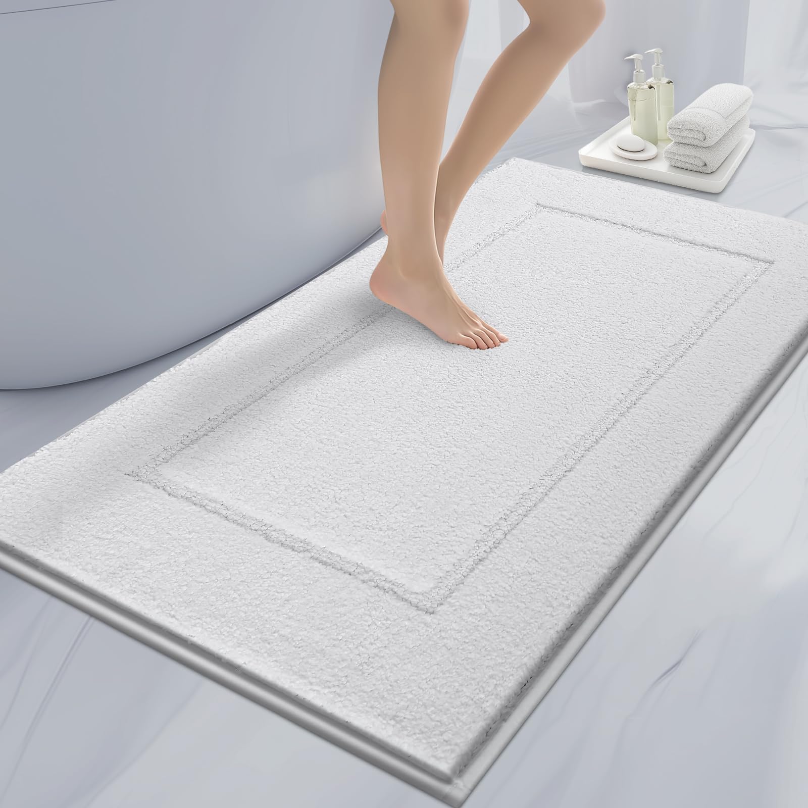 Photo 1 of anllugs Bathroom Rugs 30" x 60", Non-Slip Extra Soft Absorbent Bath Rugs, Machine Washable Quick Dry Bath Mats for Bathroom Floor, Shower, Bathtub and Sink, White