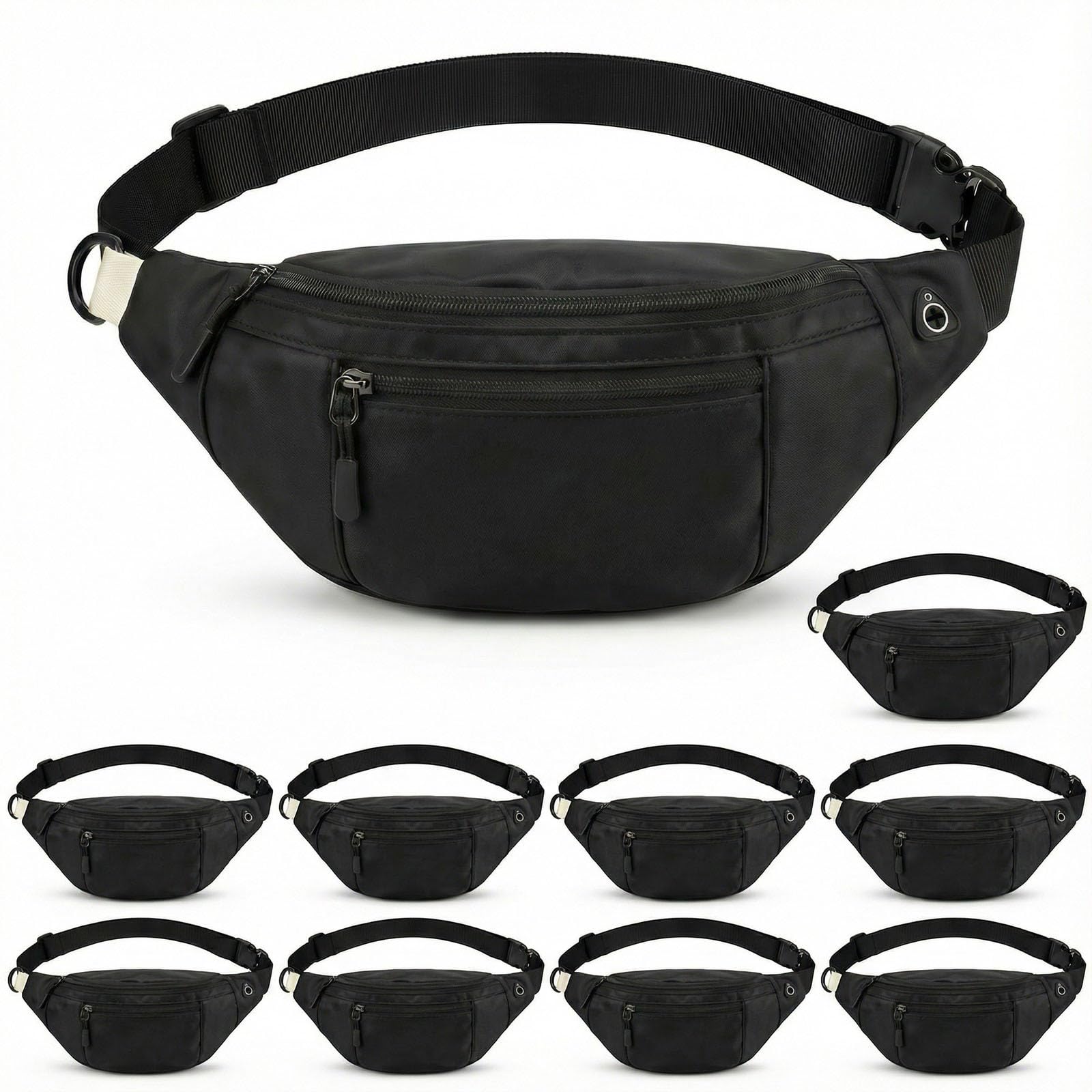 10 Pack Bulk Crossbody Fanny Packs Black Plain Waist Bags for DIY HTV Vinyl Large Capacity Oxford Sling