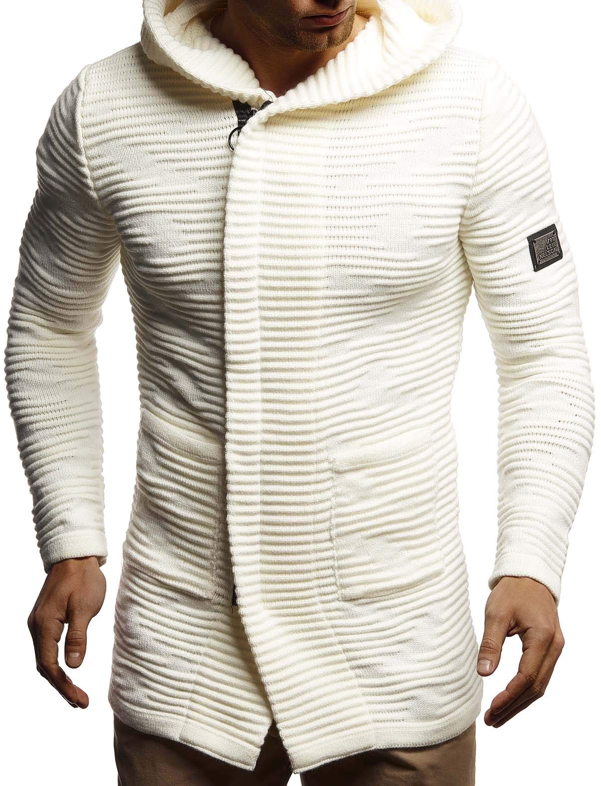 Leif Nelson Herren Strickjacke lang mit Kapuze & Reißverschluss - Strick Sweatjacke Männer Cardigan für Winter