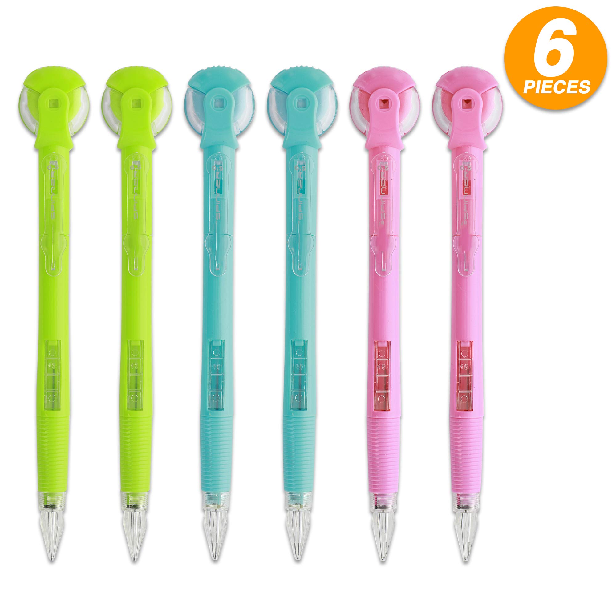 Emraw 0.5mm Mechanical Pencil with Spinner Top Eraser and Pocket Clip for Convenience Refillable and Retractable Ideal for General Writing - (3 per Pack) (Pack of 2)