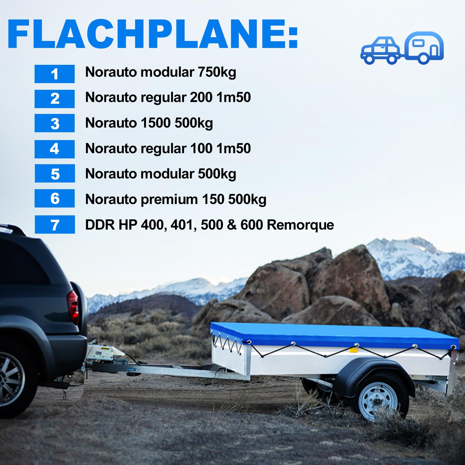 Lona Impermeable 150x105cm, Lona Remolque con Cuerda, Ideal para Norauto Regular 100/200, Erde Classic 153, Erde DAXARA 158, Trelgo NLC 1510, DDR HP 400, 401, 500 & 600 Remolque