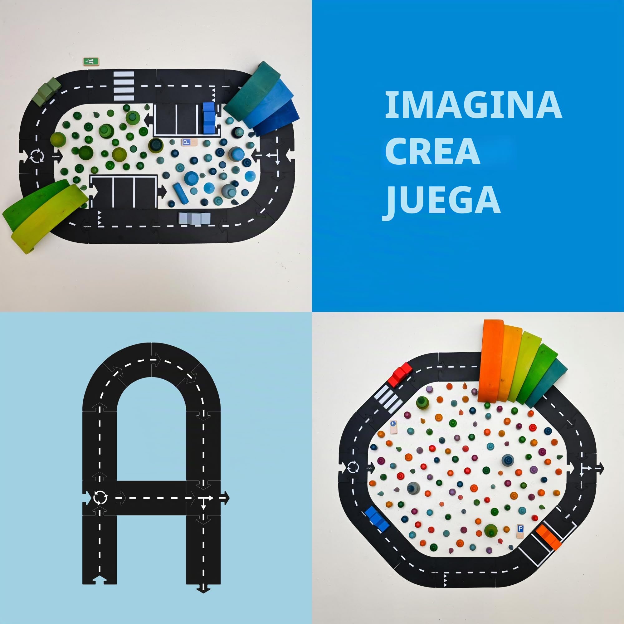 Waytoplay 16 Expressway - Carretera de Juguete Flexible de con 16 Piezas, color Negro