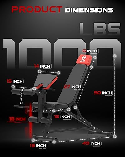 Miniatura 7 de HVO Banco de entrenamiento de banco de pesas ajustable, ejercicio de prensa para gimnasio en casa, levantamiento de pesas, entrenamiento de fuerza,