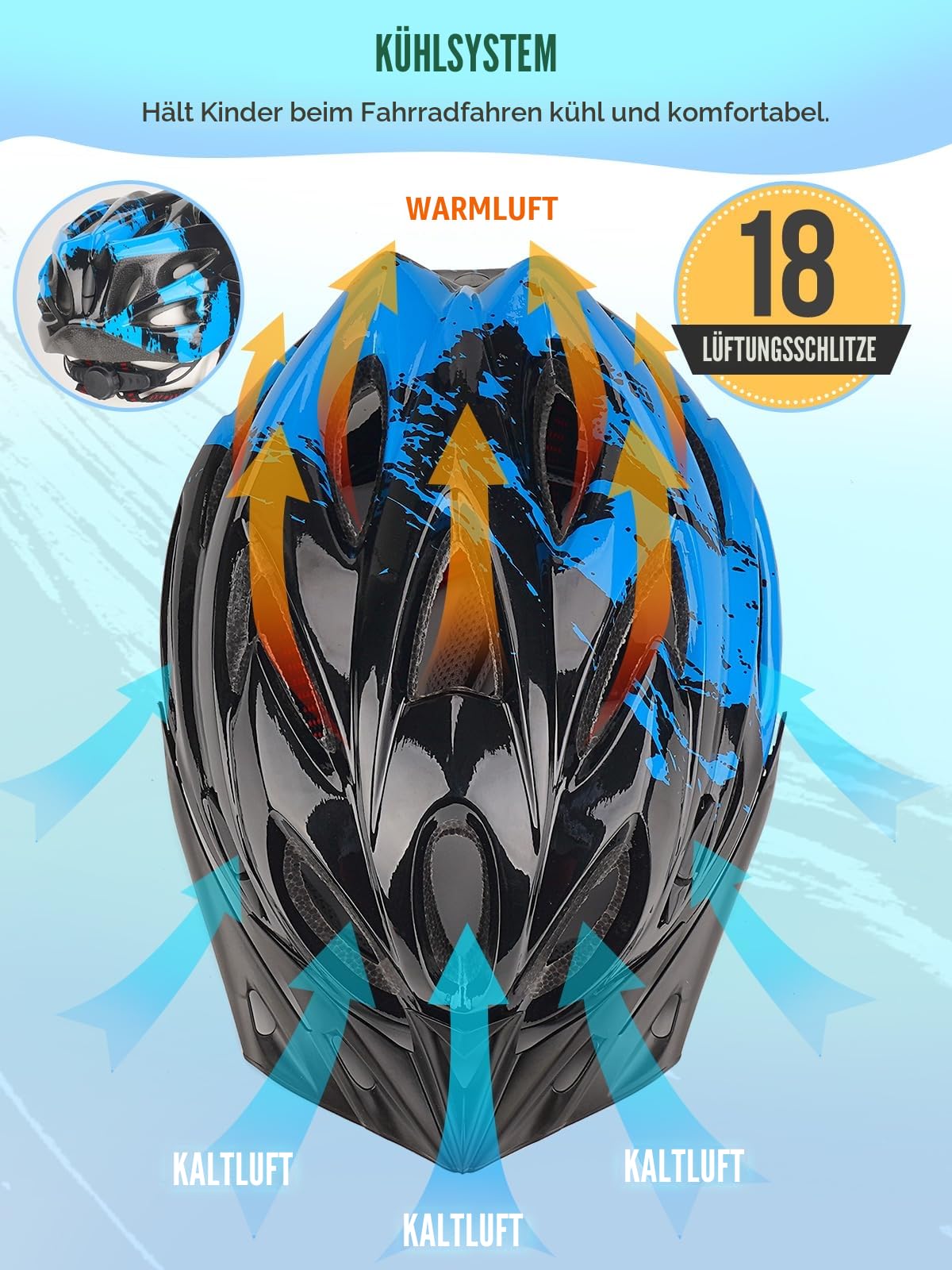 Fahrradhelm Kinder, Verstellbarer Kinderhelm für Jungen und Mädchen im Alter von 3–15 Jahren, Multisport-Kinderhelm (50–59cm), Sicherheitshelm für Fahrrad, Roller, Skating