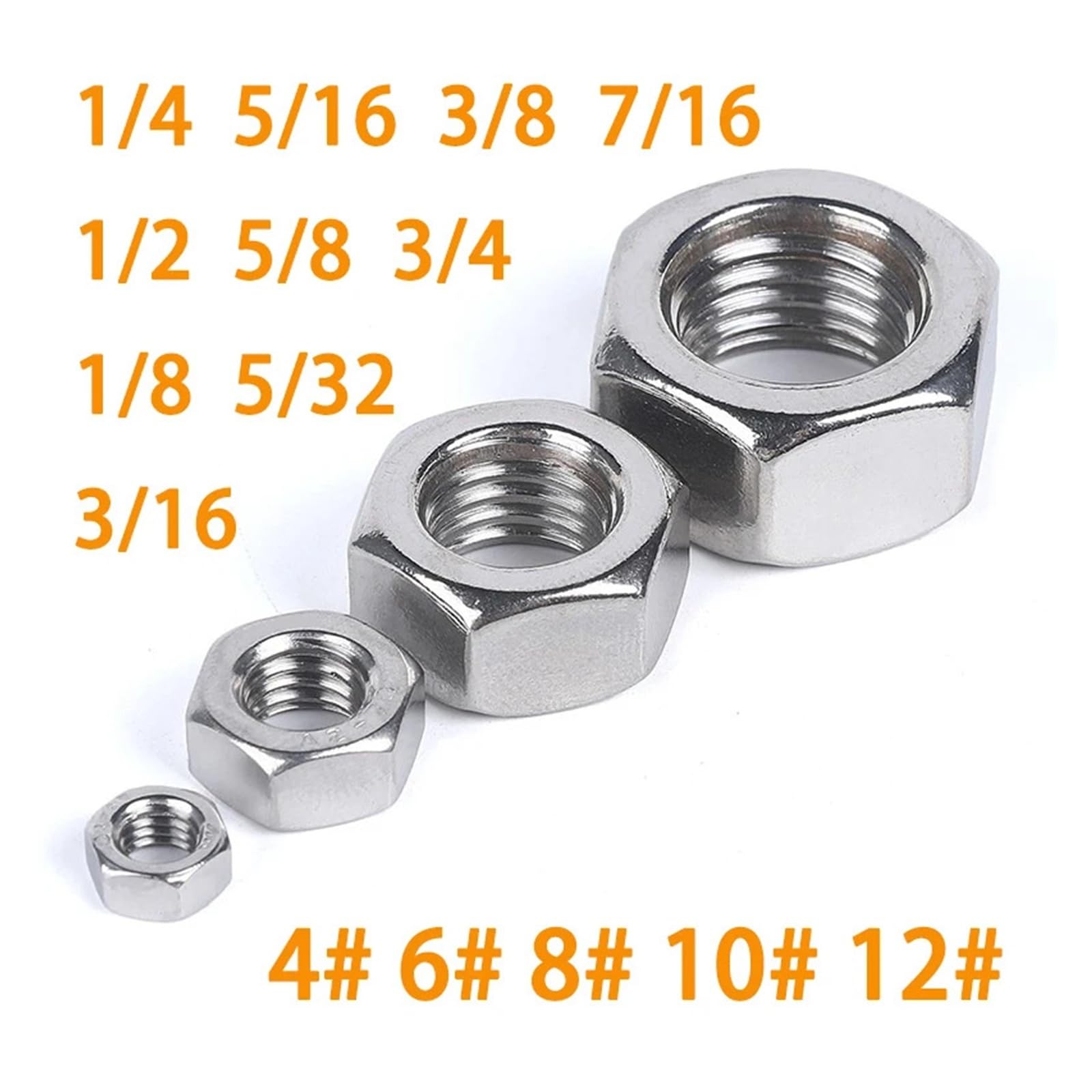 nakrętki sześciokątne, Nakrętka sześciokątna ze stali nierdzewnej 304, rozmiary od 4-40 do(3 16 24 10pcs)
