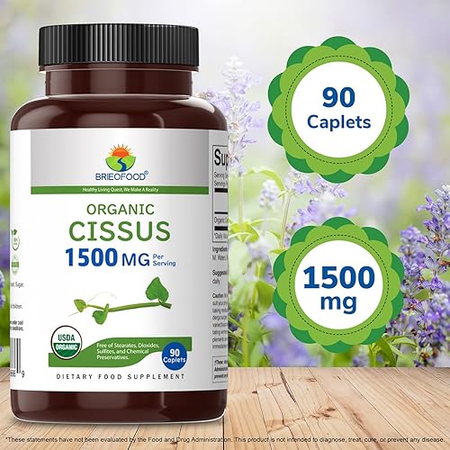 Miniatura 6 de Brieofood Organic Cissus Quadrangularis 1500mg, 45 porciones, vegetariano, sin gluten, 90 tabletas vegetarianas