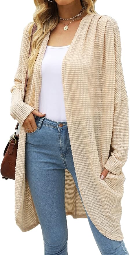 BOMBOM Open Front Waffle Knit Cocoon Cardigan main image 0