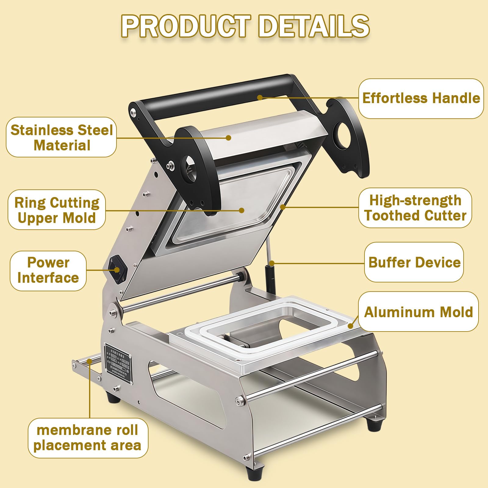 BANGBANGJI Macchina Sigillatrice Termica Commerciale per Vassoi Alimentari, Sigillatrice Manuale, 7~8 Volte/Minuto, Larghezza Film 180mm, per Ristoranti PalletSize14×14cm