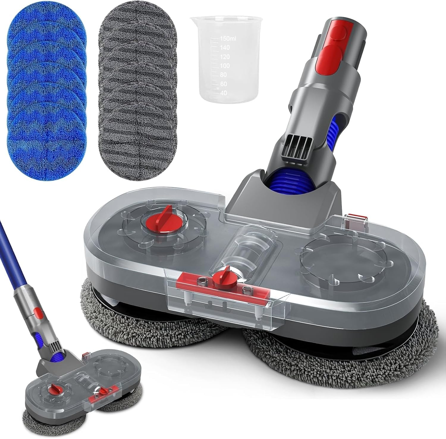 Tête de Vadrouille Électrique pour Aspirateur Dyson V7/V8/V10/V11/V15, avec Réservoir d'eau Amovible, 12 Vadrouilles Lavables, Gris