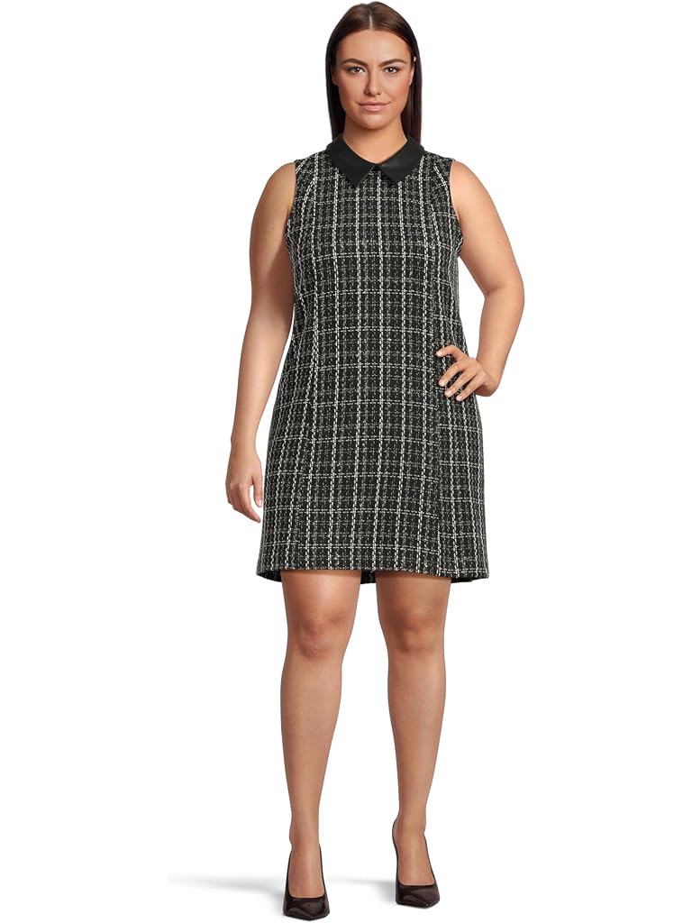 Black Calvin Klein Sleeveless Tweed Sheath With Collar