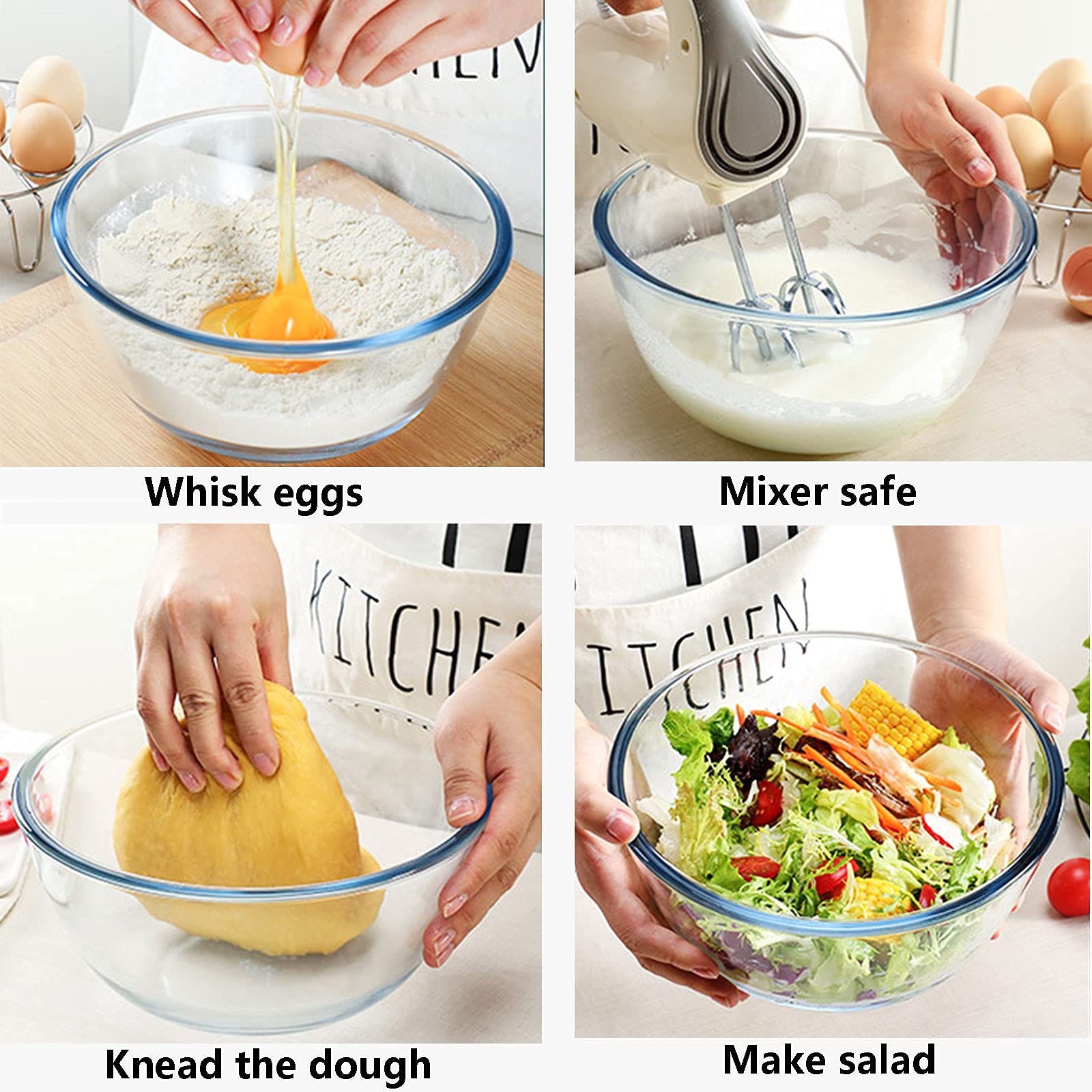 Glas-Rührschüssel-Set für Küche, 3-teiliges Schüssel-Set (1 qt, 2.5 qt, 4.2 qt), hohe Brosilikat-Salatschüssel für Küche, Backen, Vorbereiten, mikrowellen-, spülmaschinen- und ofenfest