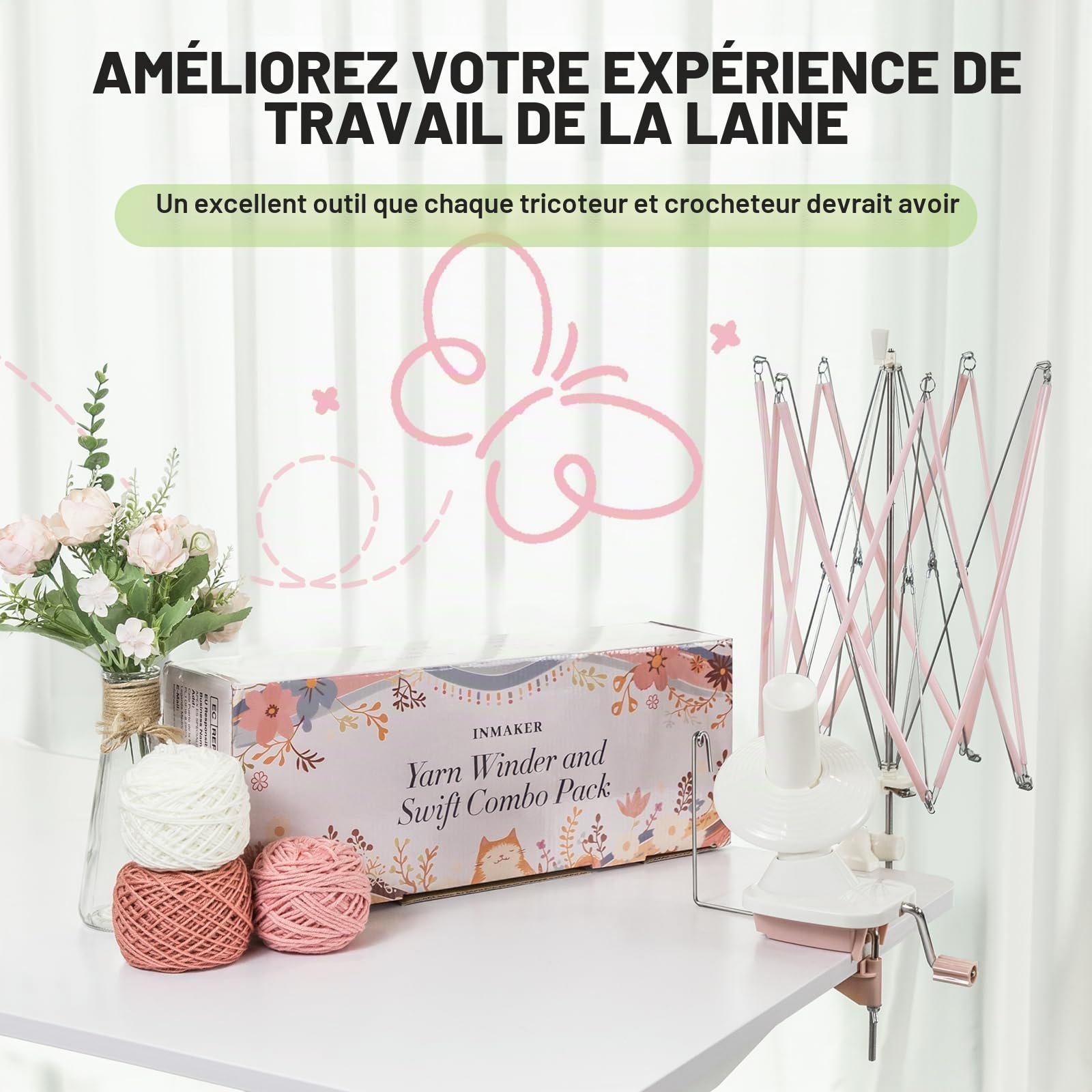 INMAKER Bobinoir à Laine et Dévidoir à Laine, Enrouleur Pelote de Laine | 4oz, Plastique ABS Durable, Manuel, Facile à Utiliser, Portable