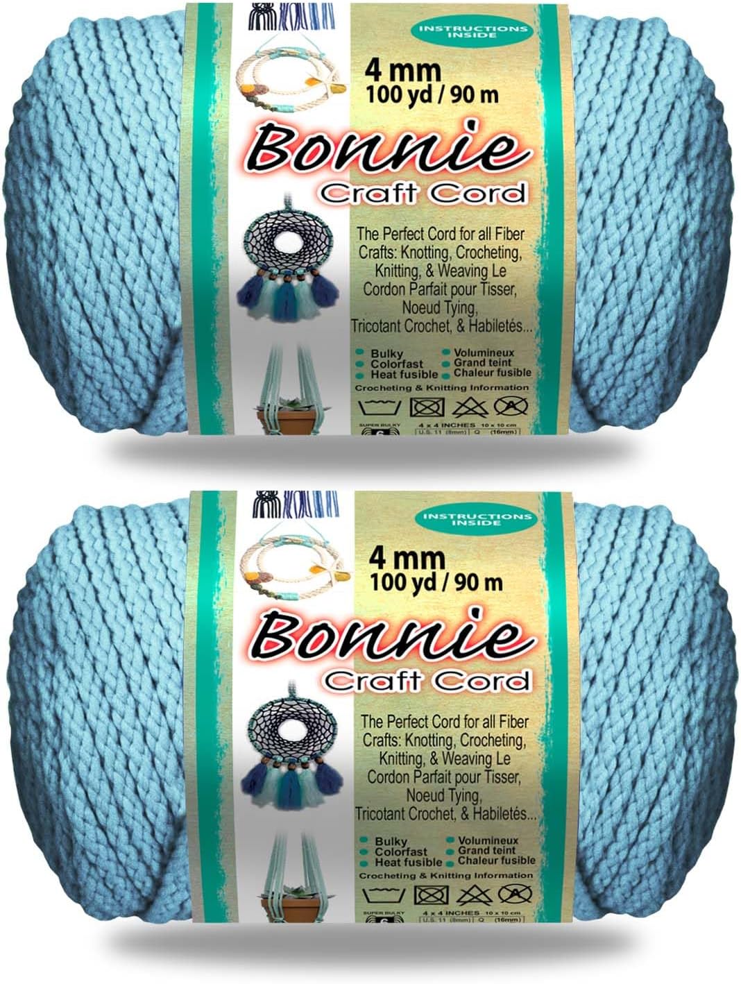 Pepperell Bonnie Braid Macrame Cord | 4mm x 100yd | Value 2-Pack | Twisted Polypropylene Cord for DIY Crafts, Plant Hangers, Wall Hangings, Crochet & Macrame (Ivory)