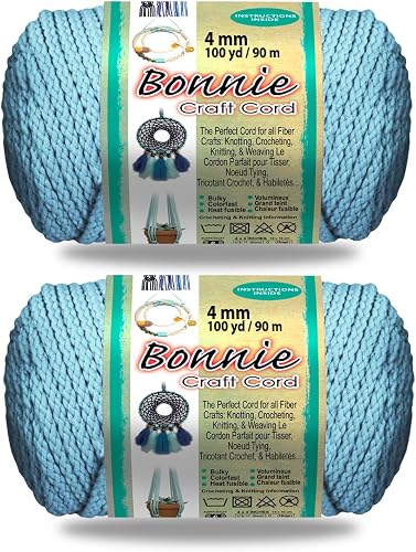 Pepperell Bonnie Braid Macrame Cord | 4mm x 100yd | Value 2-Pack | Twisted Polypropylene Cord for DIY Crafts, Plant Hangers, Wall Hangings, Crochet & Macrame (Sky)