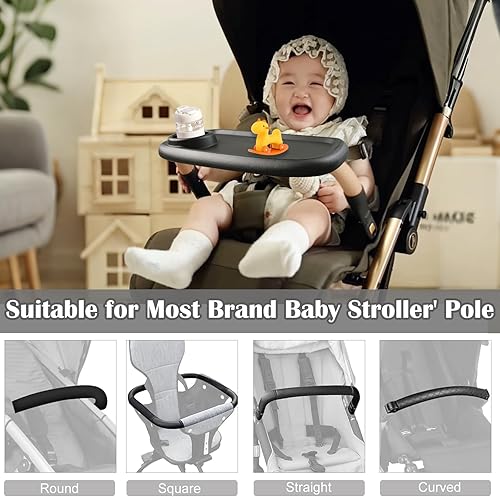 Miniatura 4 de Wanateber Bandeja universal para refrigerios para cochecito, bandeja extraíble de doble capa con soporte para cochecitos, soporte antideslizante