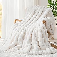 TOUCHAT 1000GSM Faux Rabbit Fur Throw Blanket - Super Soft Reversible Bubble Plush Cozy Warm for Couch Bed Sofa, Cream White