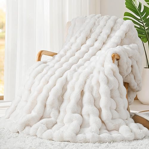Touchat Luxury 1000GSM Faux Rabbit Fur Throw Blanket, Super Heavy