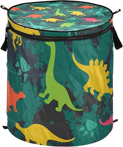 Pop-Up Laundry Hampers, Kids Boys Folding Laundry Basket with Handle for Bedroom, College Dorm,Vintage Colorful Dinosaurs AR064