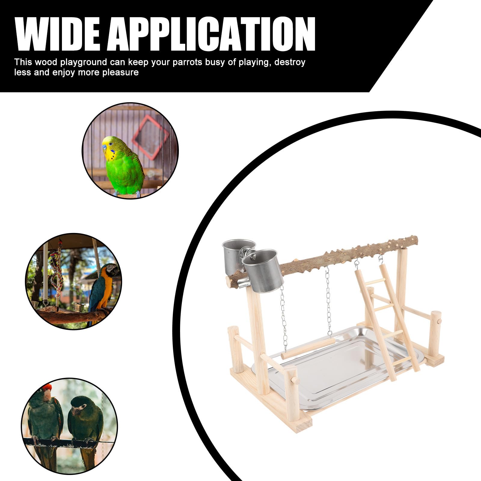 Percha de Madera para Loros Soporte de Alimentación y Escalera, Estante de Entrenamiento Cómodo para Aves, Accesorio Interactivo para Pájaros en Casa