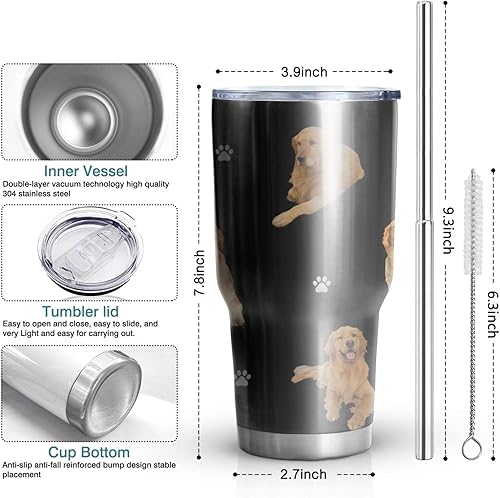 Miniatura 4 de Divertido vaso de perro Golden Retriever de regalo para mujereshombres, doble pared de acero inoxidable aislado al vacío, vasos de agua para