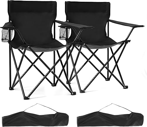 Paquete de 2 sillas de camping portátiles ligeras y plegables, sillas de playa al aire libre con portavasos y bolsa de transporte para deportes al