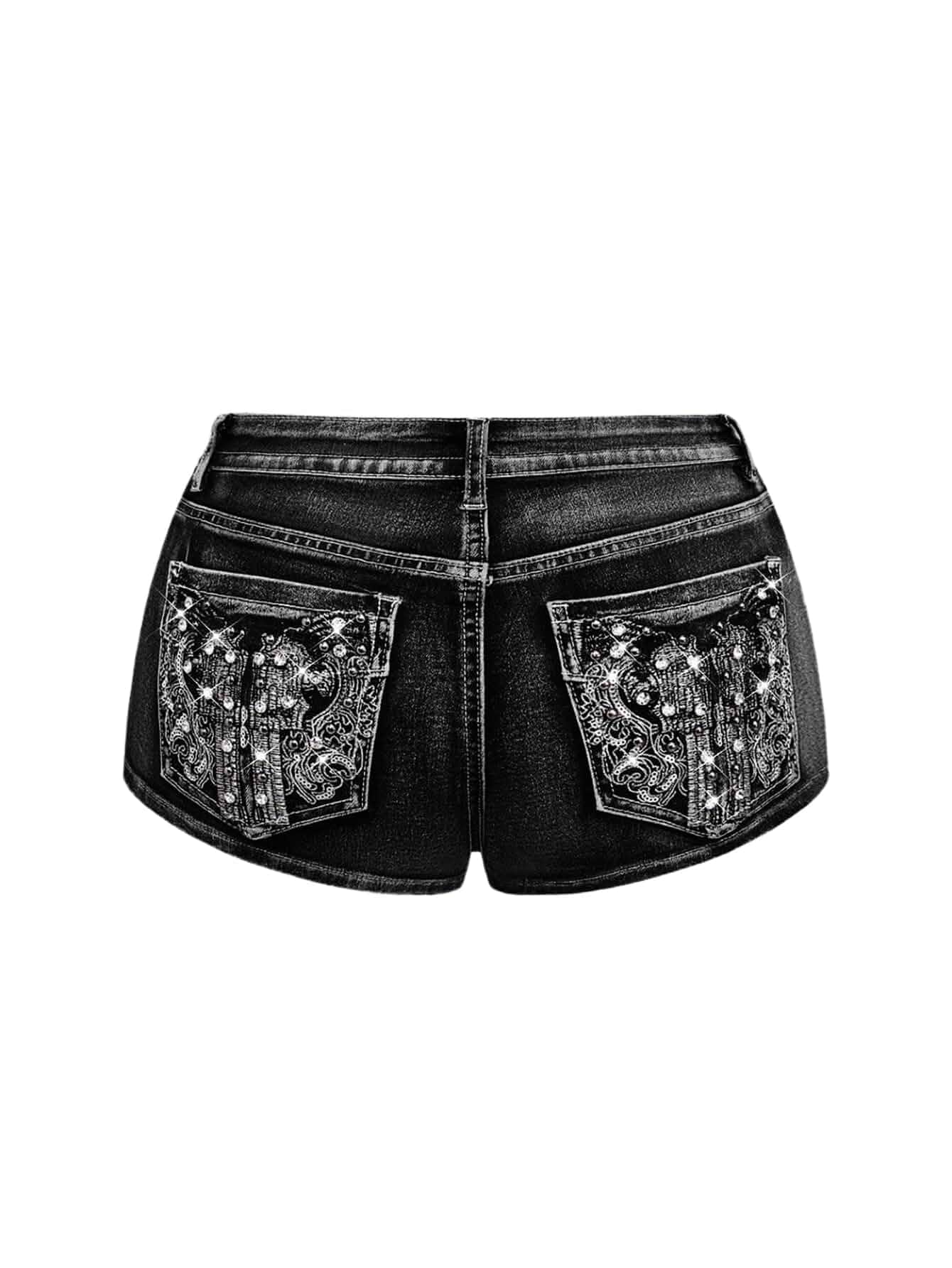 SOLY HUX Women's Y2k Jeans Mini Denim Shorts Rave Outfits | Sparkly, Rhinestone, Skinny, Music Festival, Goth