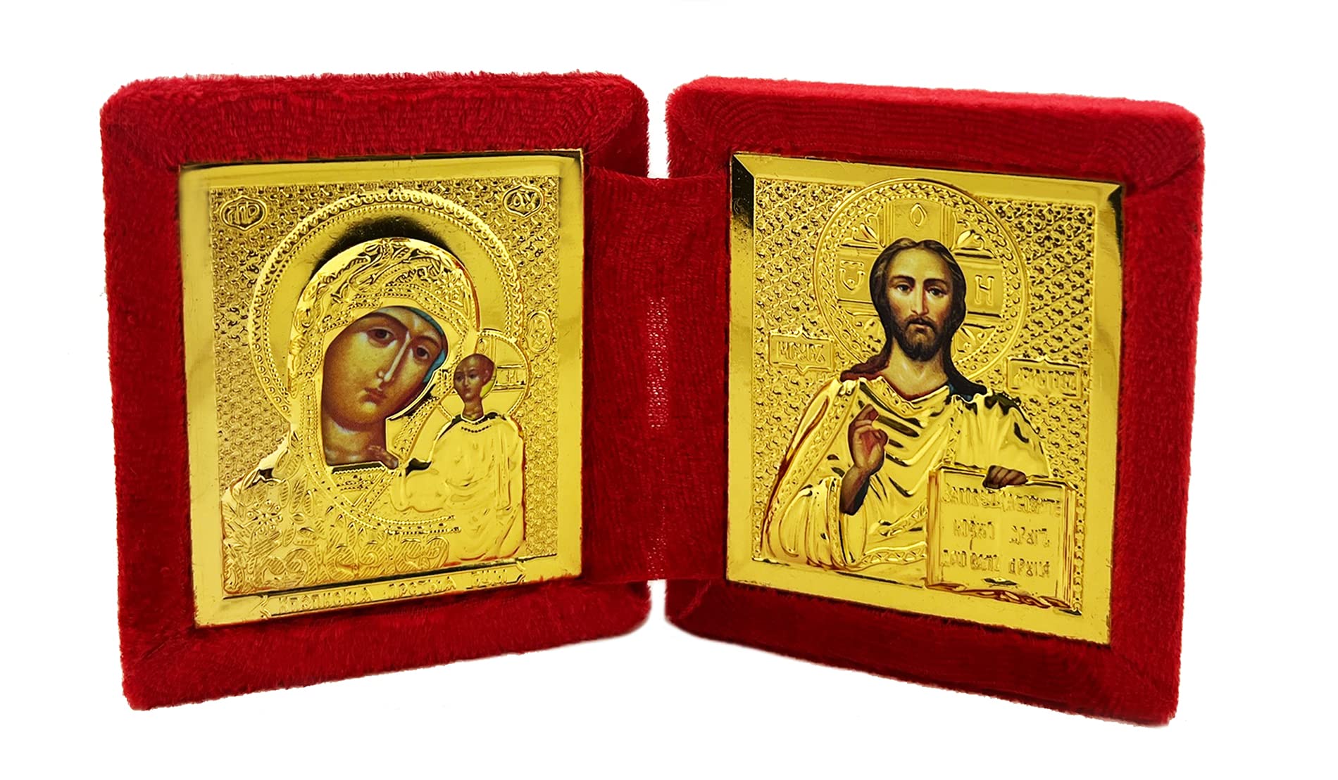 Needzo Christ the Teacher and Virgin Mary of Kazan Russian Orthodox Catholic Christian Icon Diptych, 3 Inch, Religious Gift