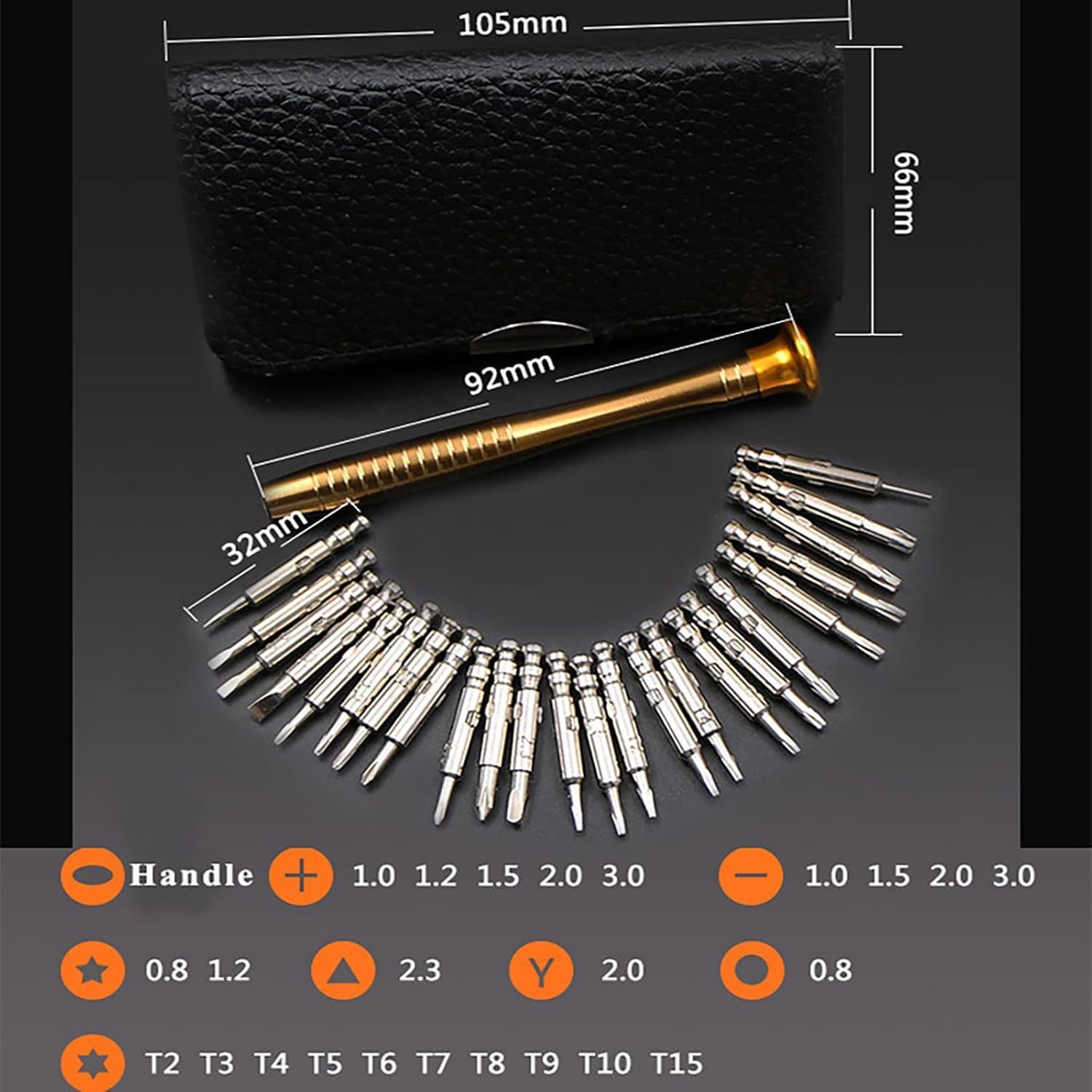 25 in 1 Precision Repair Tool Kit Screwdriver Set with Leather Case - Metal and Plastic Security Torx Heads for Electronics, Mobile Laptop Eyeglasses