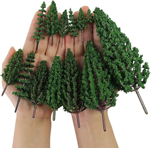 Miniatura 6 de 52pcs modelo pino árboles verde pino plástico para bosque HO escala modelo ferroviario diseño miniatura paisaje S0901