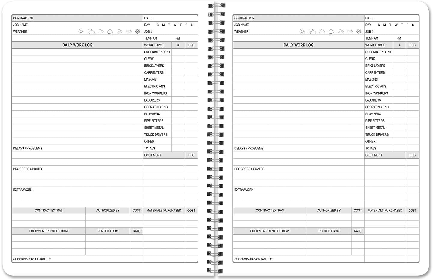 BookFactory Construction Daily Activity Log Book/Construction LogBook (100 Pages - 8.5'' x 11'') Burgundy Cover with Blocks, Wire-O (Made in USA)