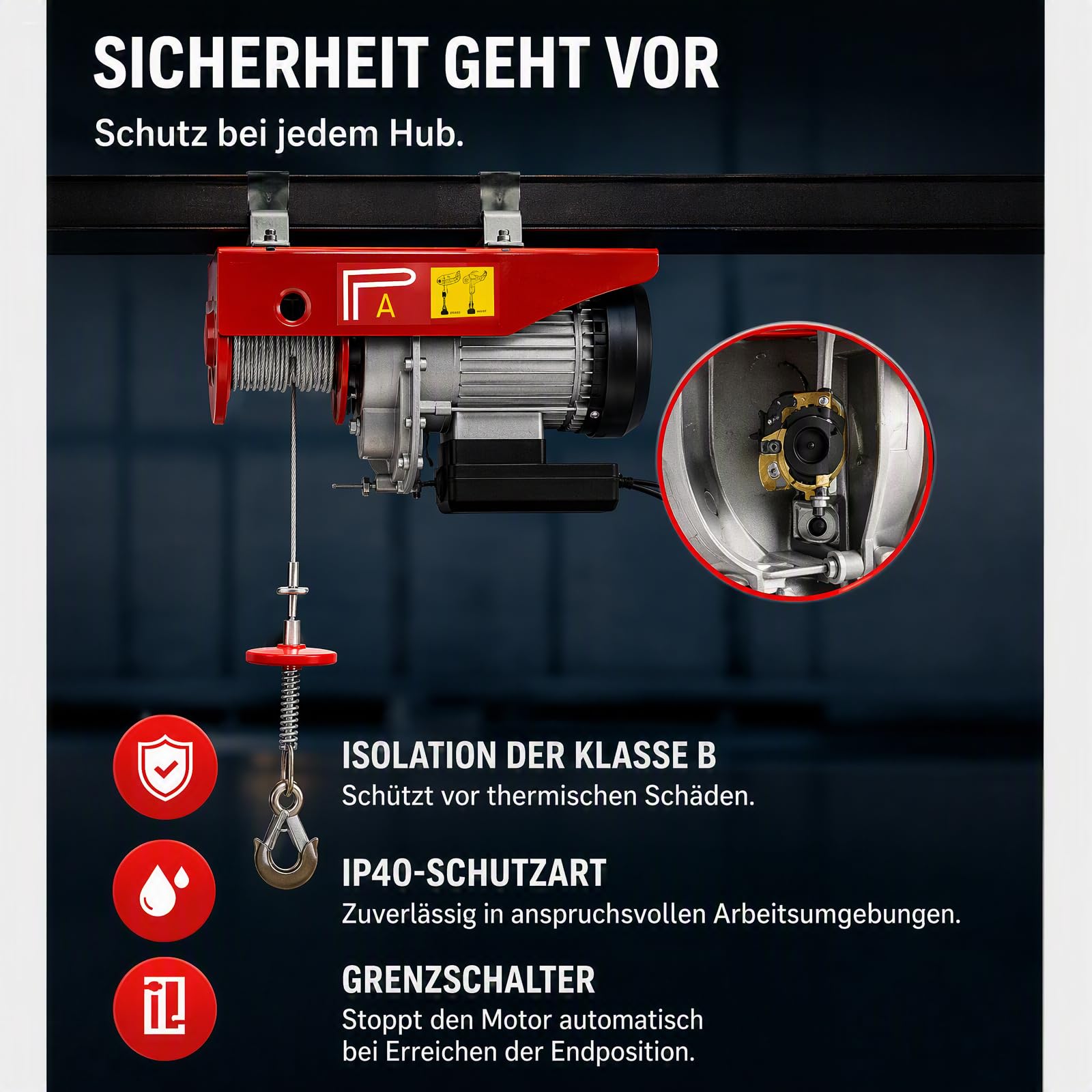 Aluminium Seilwinde Elektrisch Wetterfest 230V Schutzart IP40