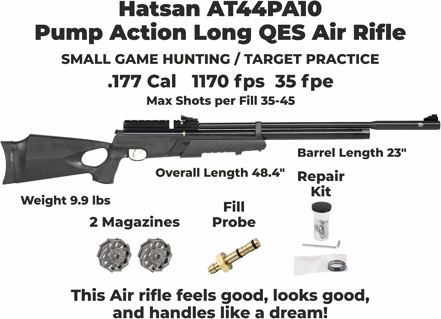 Hatsan AT44PA10 Pump Long QES Air Rifle with Included Wearable4U 100x Paper Targets and Pellets Bundle