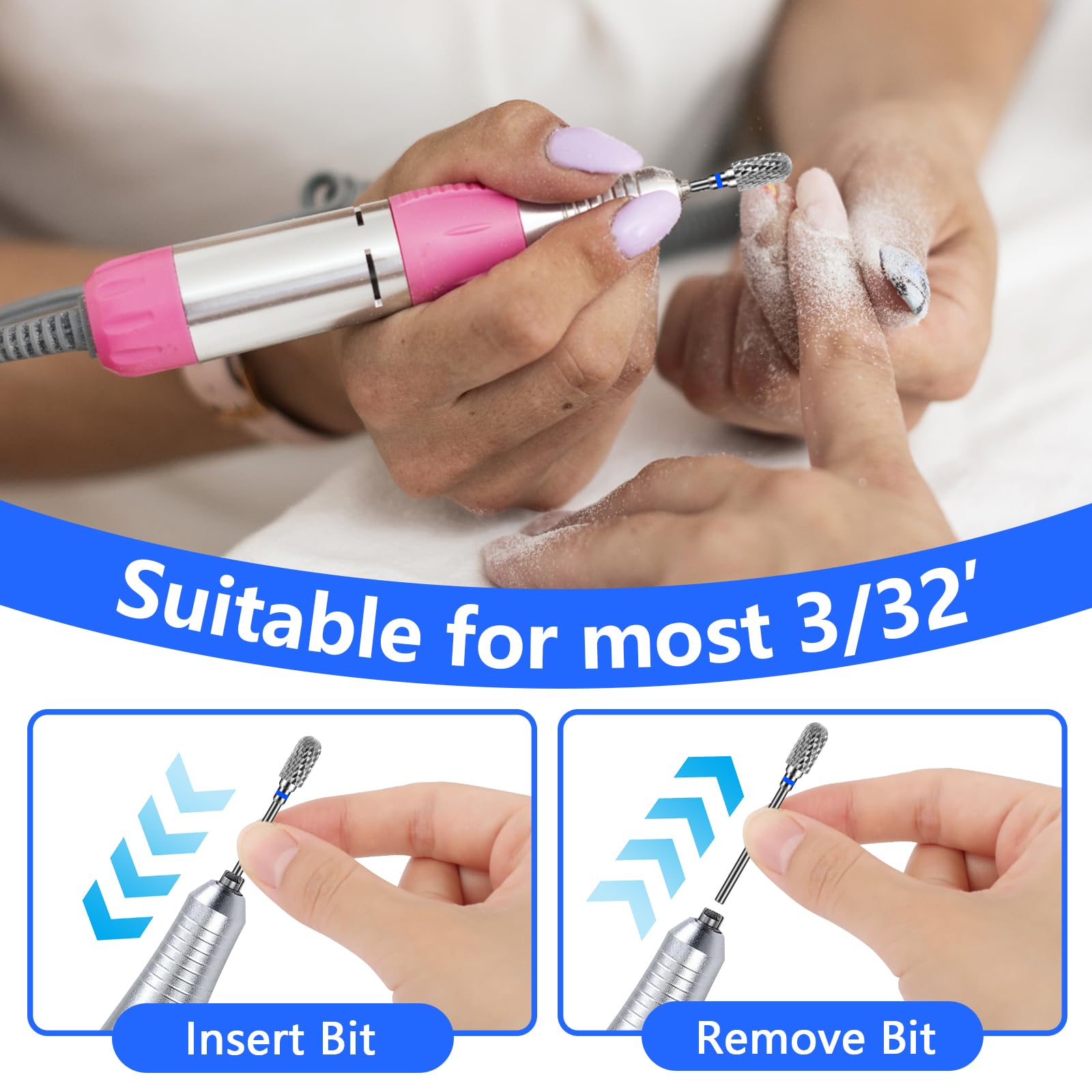 TOSAVGA 6 Pezzi Punte Fresa Unghie, Punte Fresa Unghie Professionale, 3/32 Pollici Punte per Fresa Unghie di Tungsteno, Punte Fresa per Unghie Manicure - per Rimuovere Gel Acrilico Cuticola