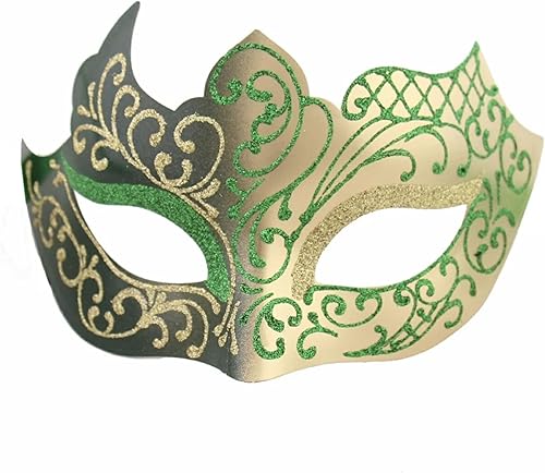 Máscara de mascarada para hombre, vintage, veneciano, Mardi Gras, Halloween, Navidad, fiesta, máscaras (verde con hebilla)