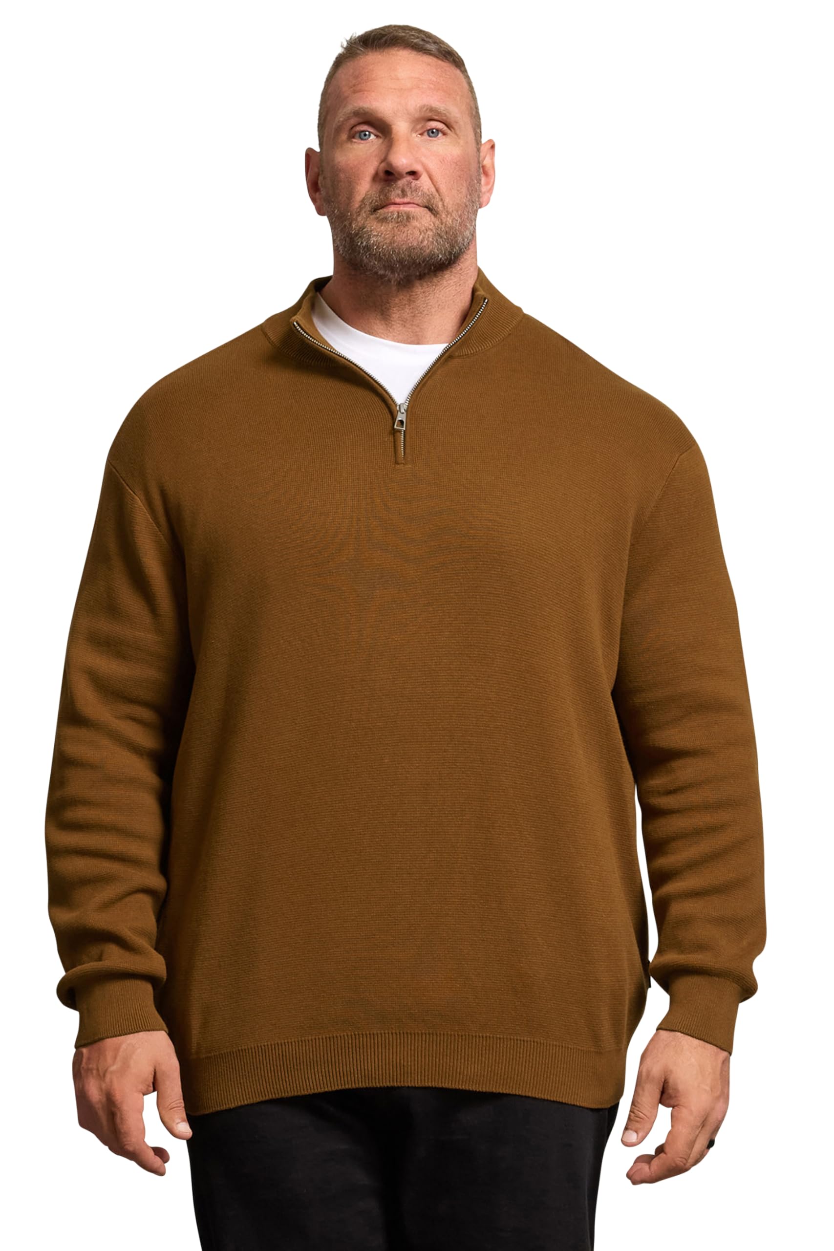 Badrhino Men's Brown Big & Tall Milano Quarter Zip Jumper - Plus Size Curve
