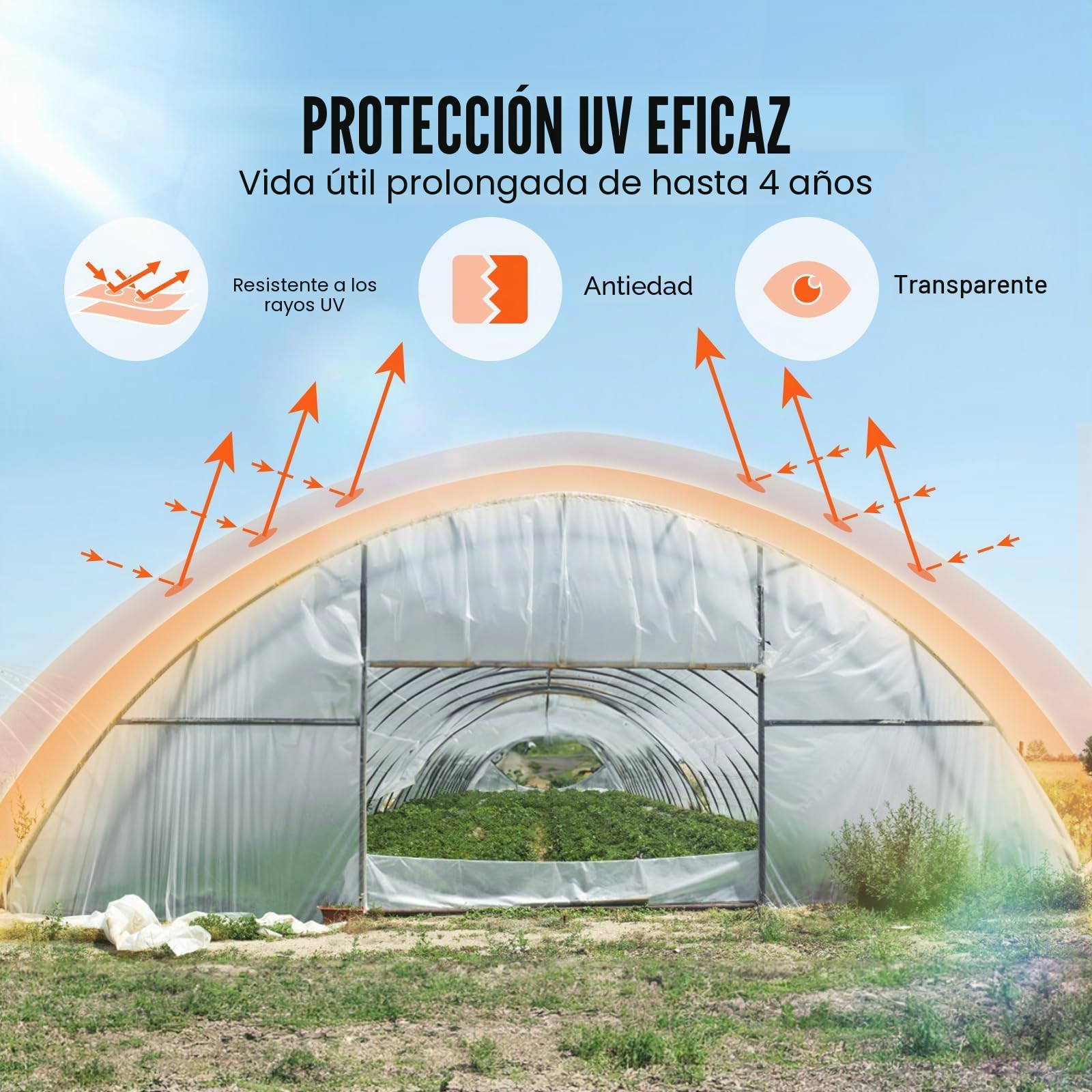 VEVOR Cubierta de Invernadero Cubierta de Plástico Transparente para Invernadero 7,6x7,6 m​ Espesor de Película de Polietileno 6 mils Resistente a los Rayos UV Protección para Jardinería, Agricultura