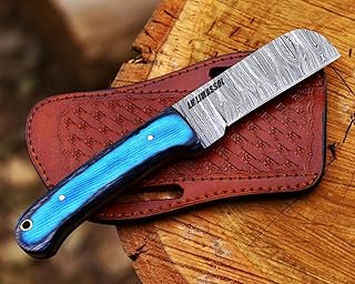 Custom Handmade Damascus steel Bull cutter knife, cowboy knives with pancake leather sheath - LH LIMASSOL