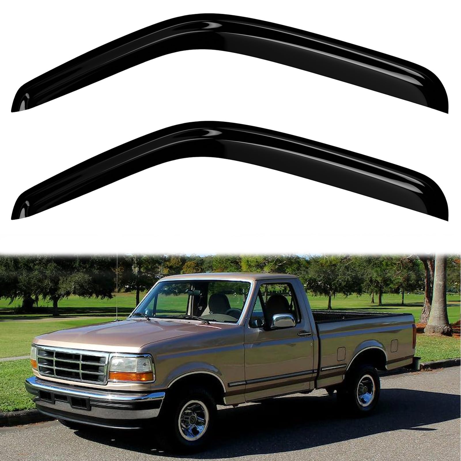 2PC Rain Guards for 1980-1996 Ford F150 F250 F350 Window Visors for 1980-1996 Ford Bronco Vehicles w/Standard Cab Deflectors Sun Shades Vent Tape On Out Channel