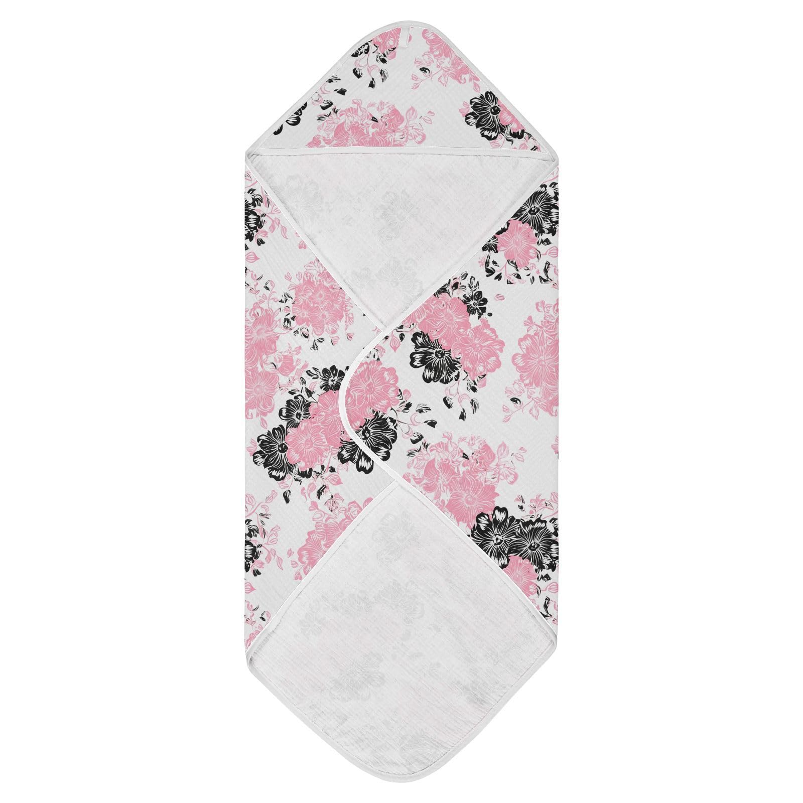 Msyxl Pink Black Flowers Hooded Towel - Ultra Soft & Absorbent Muslin Cotton Bath Towel for Babies, Toddlers, Newborn - Boys & Girls Essential 30