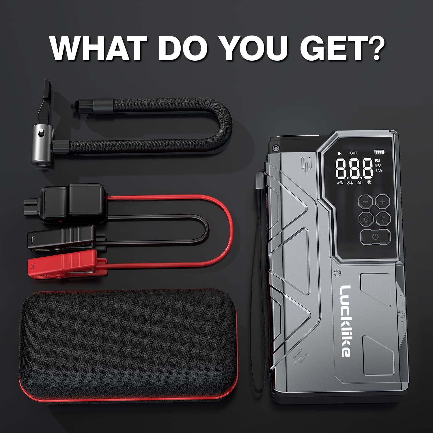 Jump Starter with Air Compressor, Lucklike 4000A Portable Car Battery Jumper Starter Pack for 10L Gas and 8L Diesel, Tire Inflator with Pressure Detection, 12V Jump Box with 3 Modes Flashlight 【New】 - Image 7