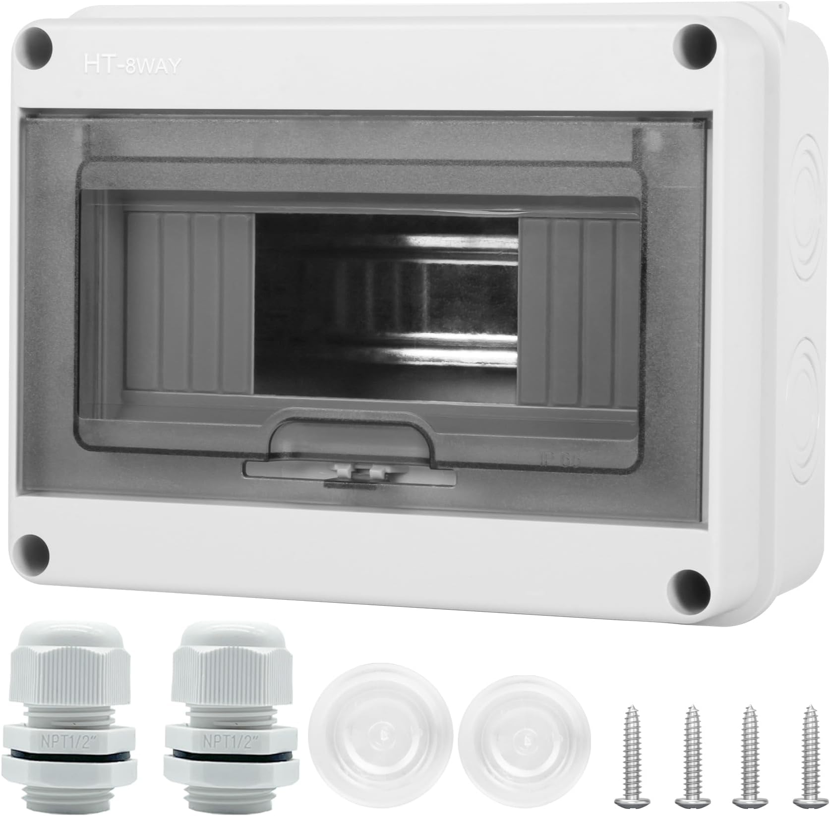 Waterproof Distribution Protection Box, ABS Plastic Breaker Electrical Box and Transparent Cover IP65, for Indoor Outdoor Wall Circuit Breaker (HT-8WAY)