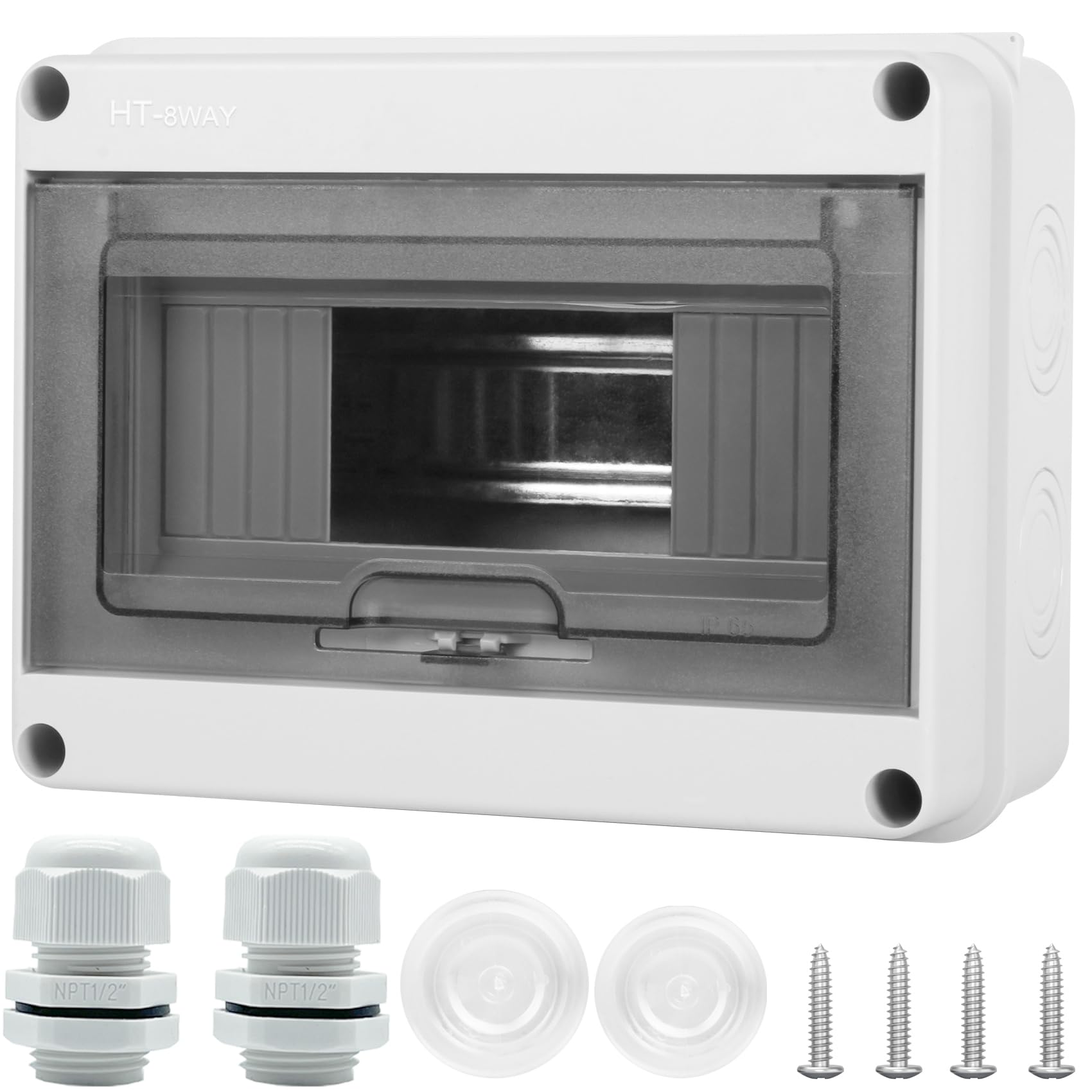 Waterproof Distribution Protection Box, ABS Plastic Breaker Electrical Box and Transparent Cover IP65, for Indoor Outdoor Wall Circuit Breaker (HT-8WAY)