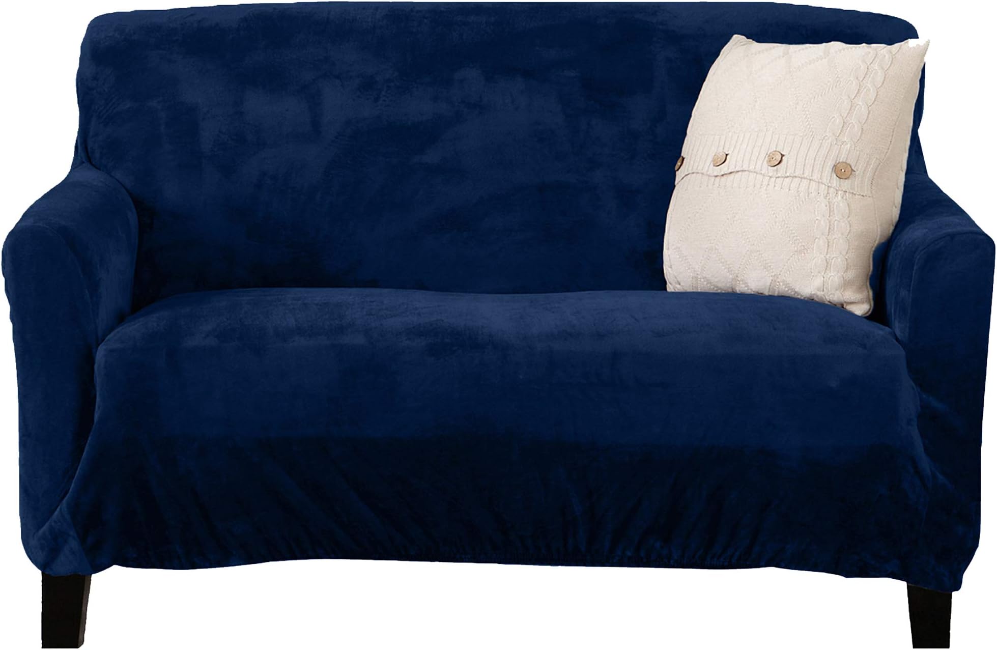 Great Bay Home Velvet Plush Stretch Loveseat Slipcover. Velvet Loveseat Furniture Protector, Soft Anti-Slip, High Stretch (Loveseat- 2 Seater, Dark Denim Blue)