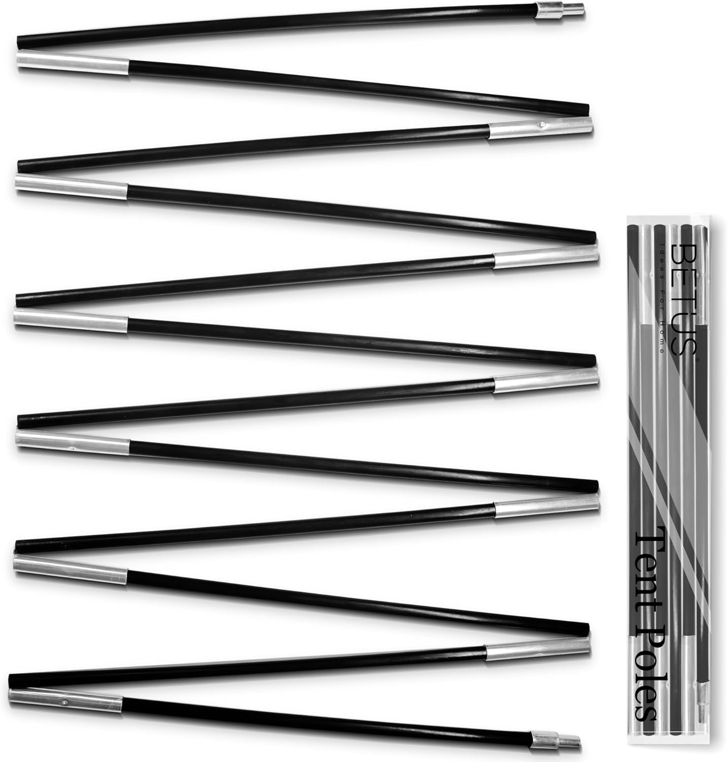 Betus Fibreglass Tent Poles Replacement - Pre-Assembled Black Tent Pole for Hiking & Camping - Easy to Install Outdoor Tent Repair Rod (11.9Ft)