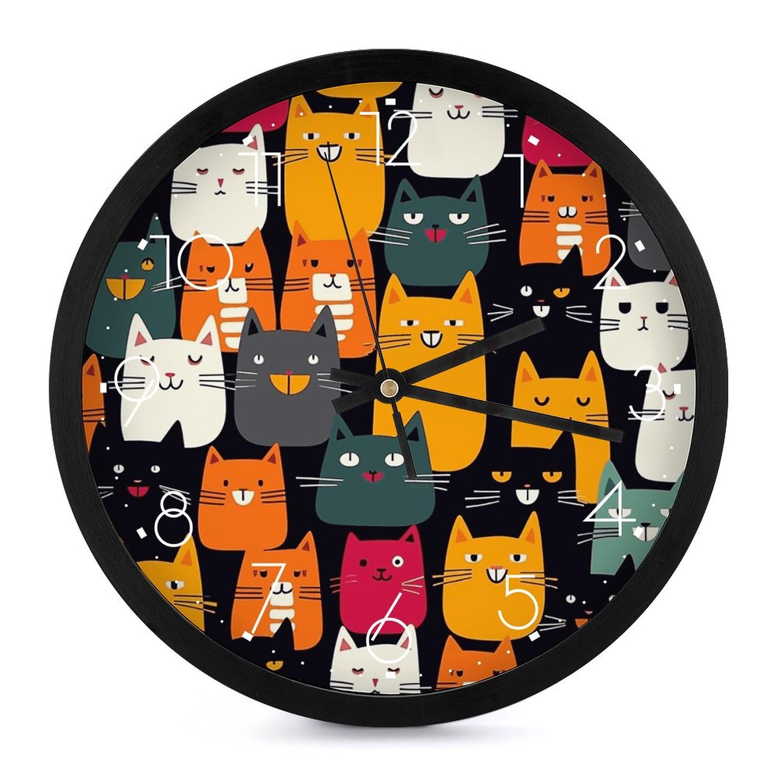 Horloge murale sans tic-tac motif chat, pendule de bureau anti-bruit