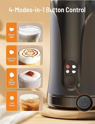 Miniatura 2 de Espumador de leche 4 en 1, diseño antideslizante, acero inoxidable, funcionamiento silencioso, vaporizador de leche fría y caliente, espumador de