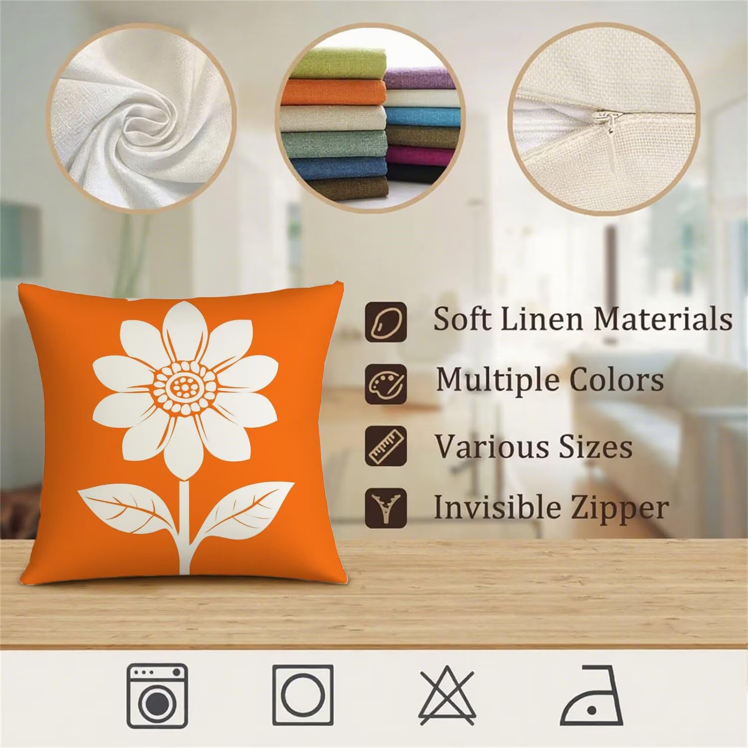 Federa per cuscino da esterno, impermeabile, con fiori arancioni, 65 x 65 cm, in lino, decorativa, quadrata, con stampa su entrambi i lati, cuscino da giardino, per soggiorno, decorazione per la casa